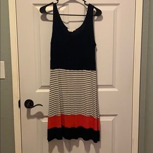 Navy blue stripes, red. Perfect 4th of July dress.